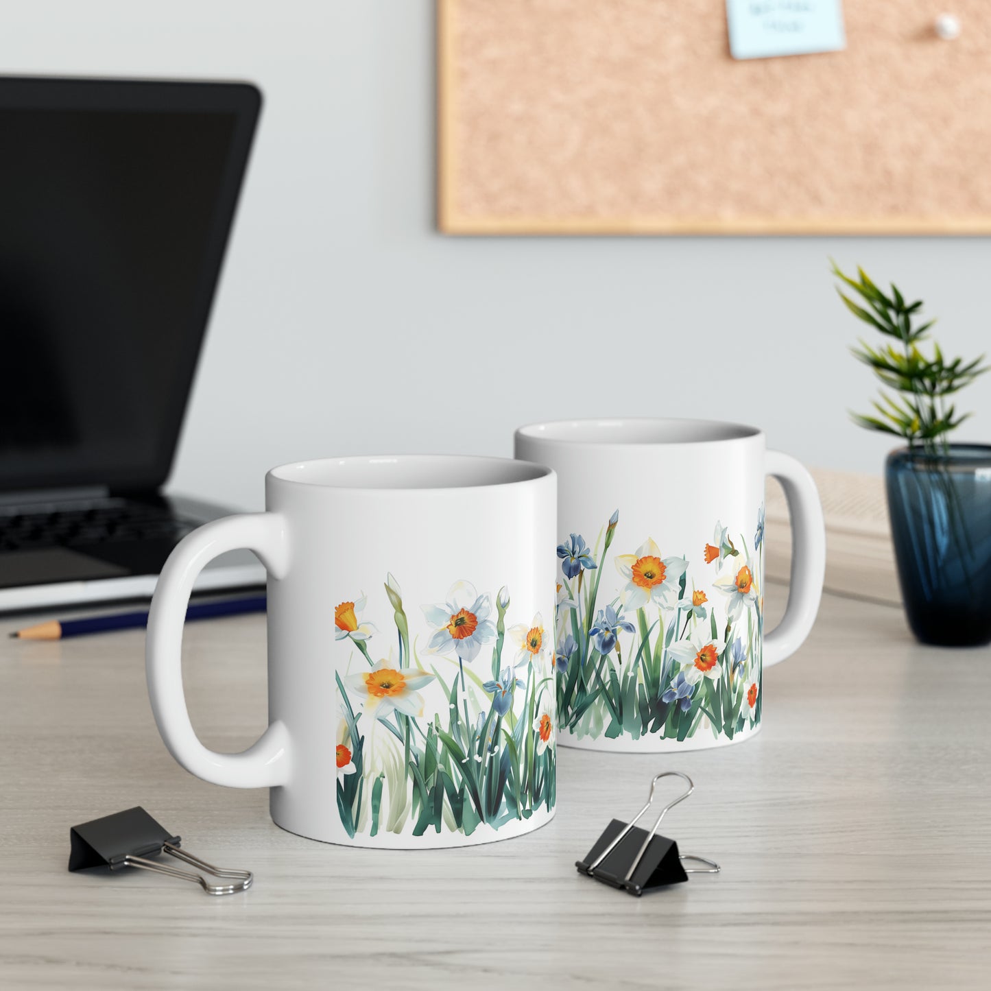 Daffodils and Irises, Ceramic Mug - 11 oz, Watercolor