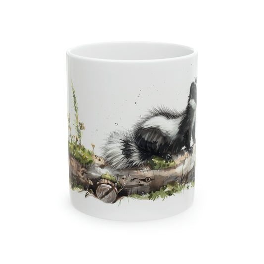 Skunk on a Log, Ceramic Mug - 11 oz, Watercolor