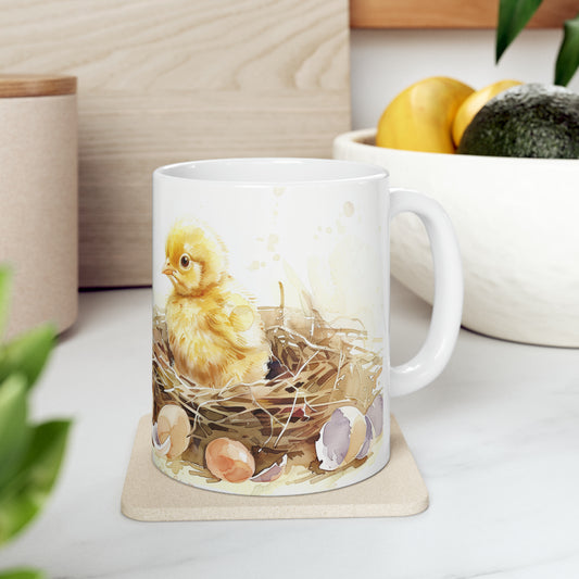 Chick in Nest, Ceramic Mug - 11 oz, Watercolor