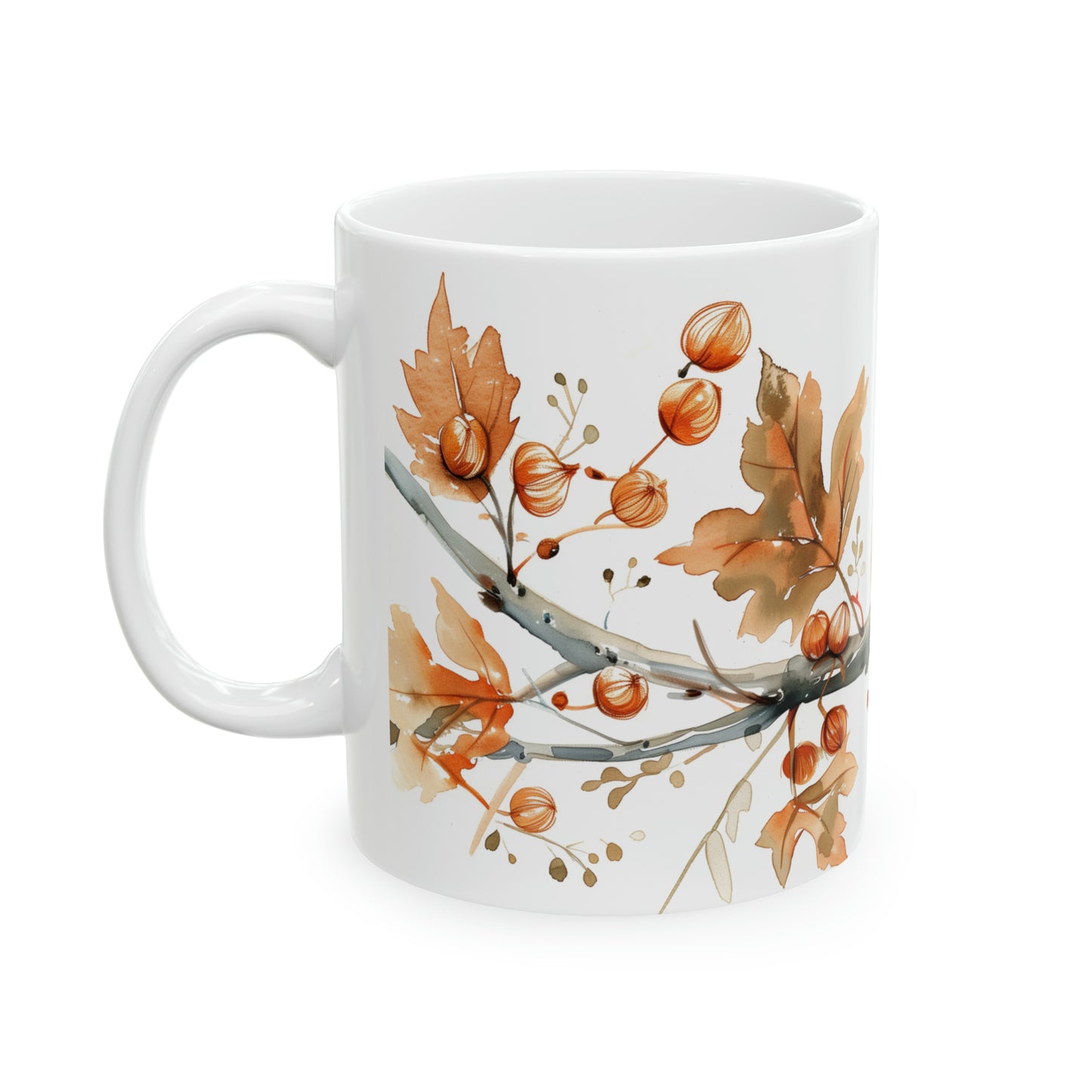 Dormouse with Hazelnuts, Ceramic Mug - 11 oz, Watercolor Brown
