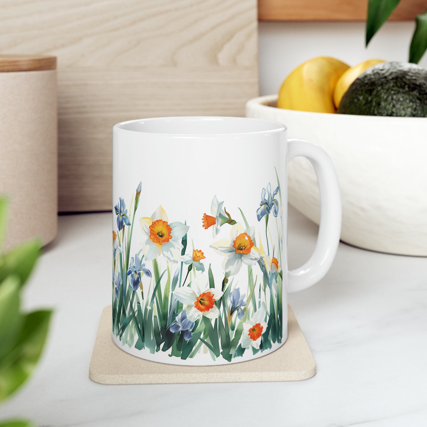 Daffodils and Irises, Ceramic Mug - 11 oz, Watercolor